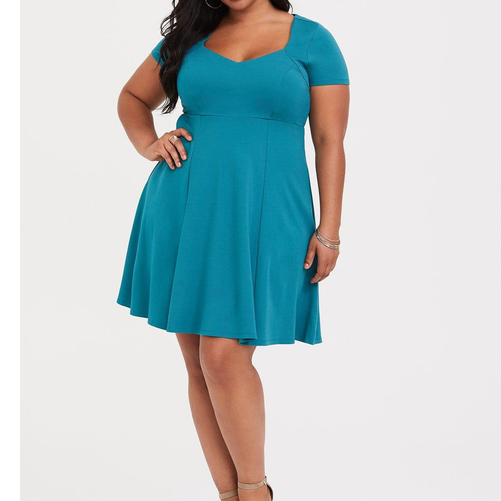 Torrid Aqua Ponte Skater Dress short sleeve sz 3